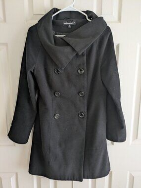Ambiance Apparel Wool Blend Black Coat in Medium, 3/4 length